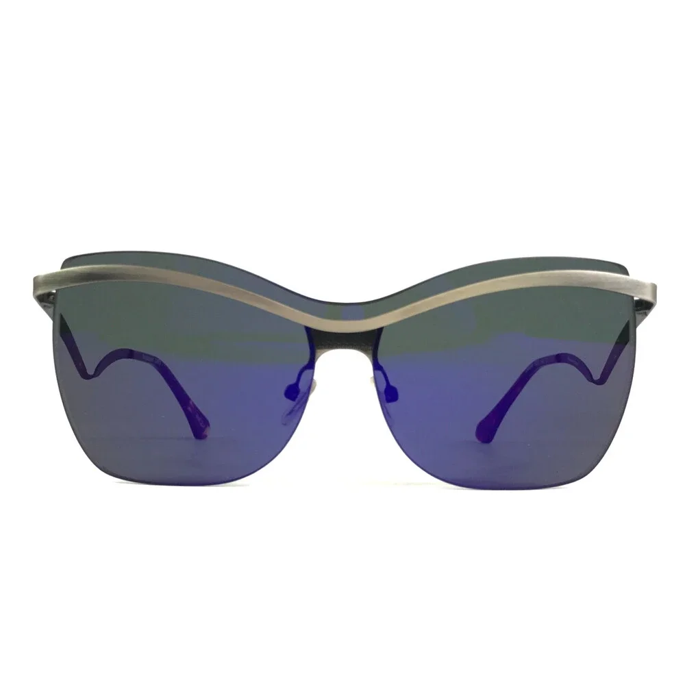 BOZ Sunglasses DIANA 7013 Brushed Silver Frames w/ Dark Purple Mask Shield Lens